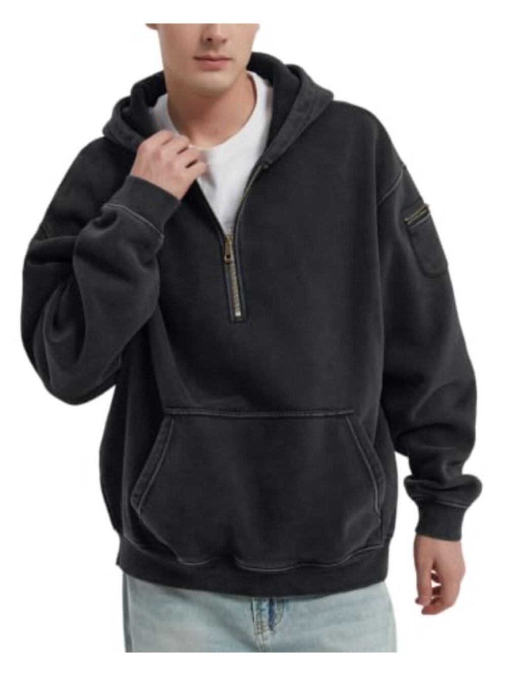 Men's Oversized Quarter Zip Hoodie Fleece Cotton Blend Pullover